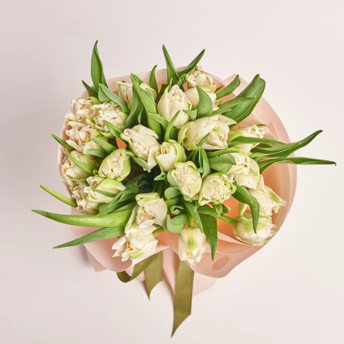 Зображення товару Букет 25 Білих піоновидних Тюльпанів F591, артикул: 45237